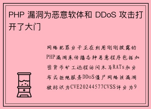 PHP 漏洞为恶意软体和 DDoS 攻击打开了大门